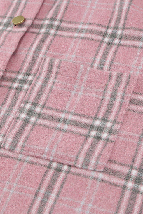 Plaid Pattern Buttoned Shirt Coat With Slits